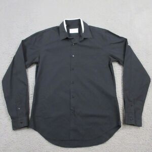 Sandro Paris Mens Button Up shirt size 38 Solid‎ Black Designer Preppy